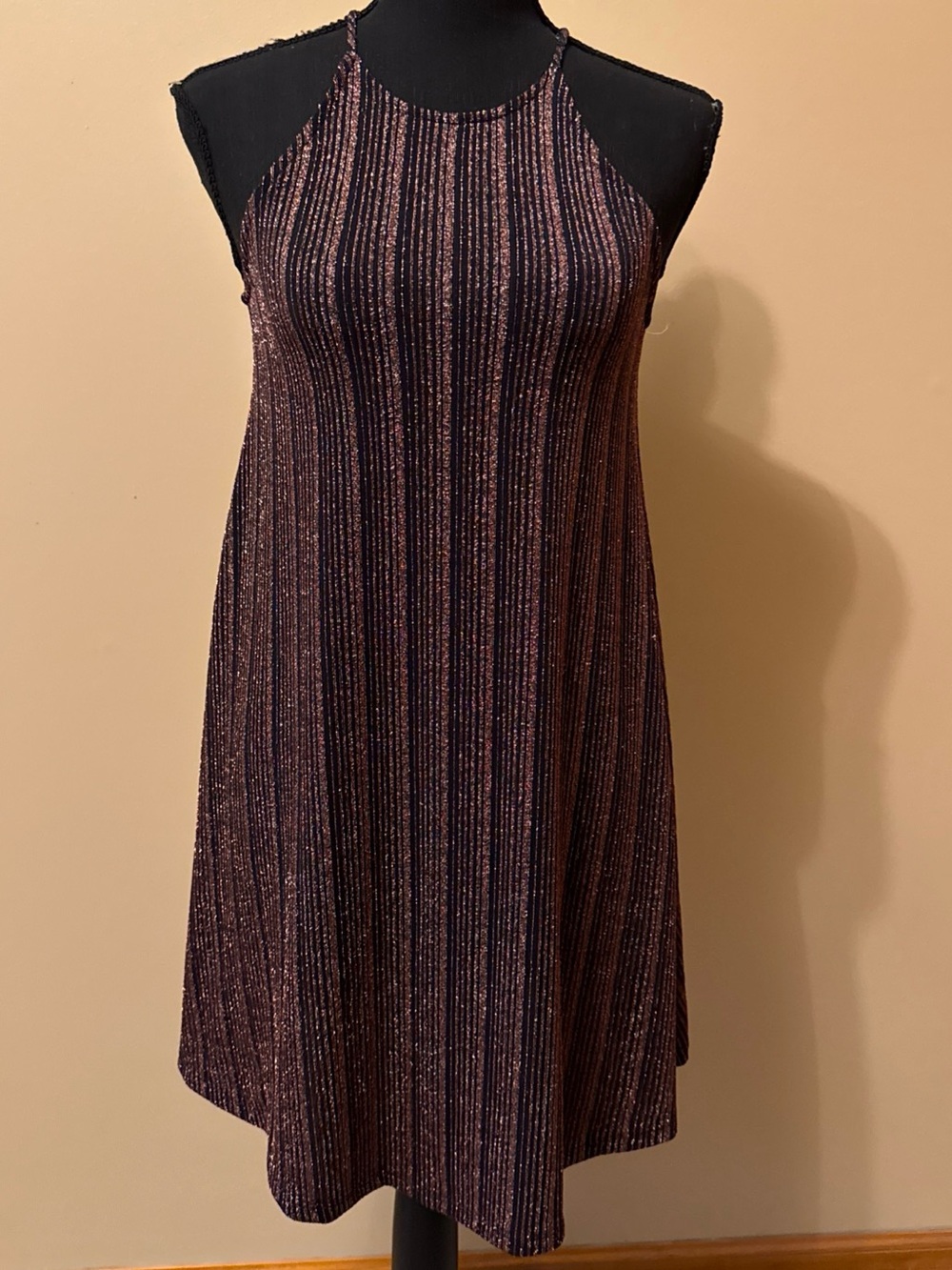 Everly Plum and Black Striped Halter Mini